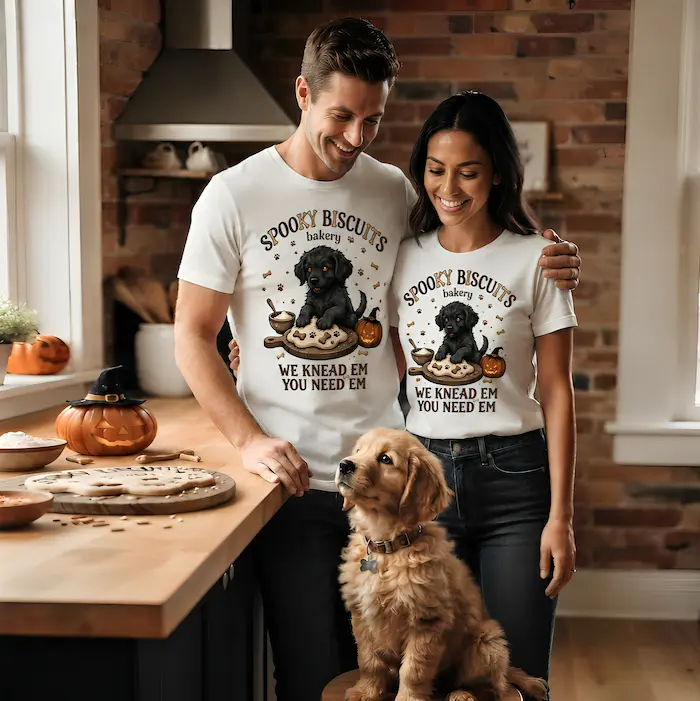Doggy Biscuits Spooky Season Black Dog Halloween T-Shirt