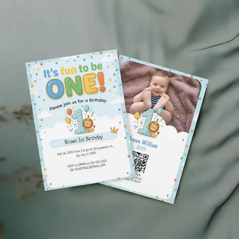 It's Fun to Be One 1st Birthday Photo Invitation